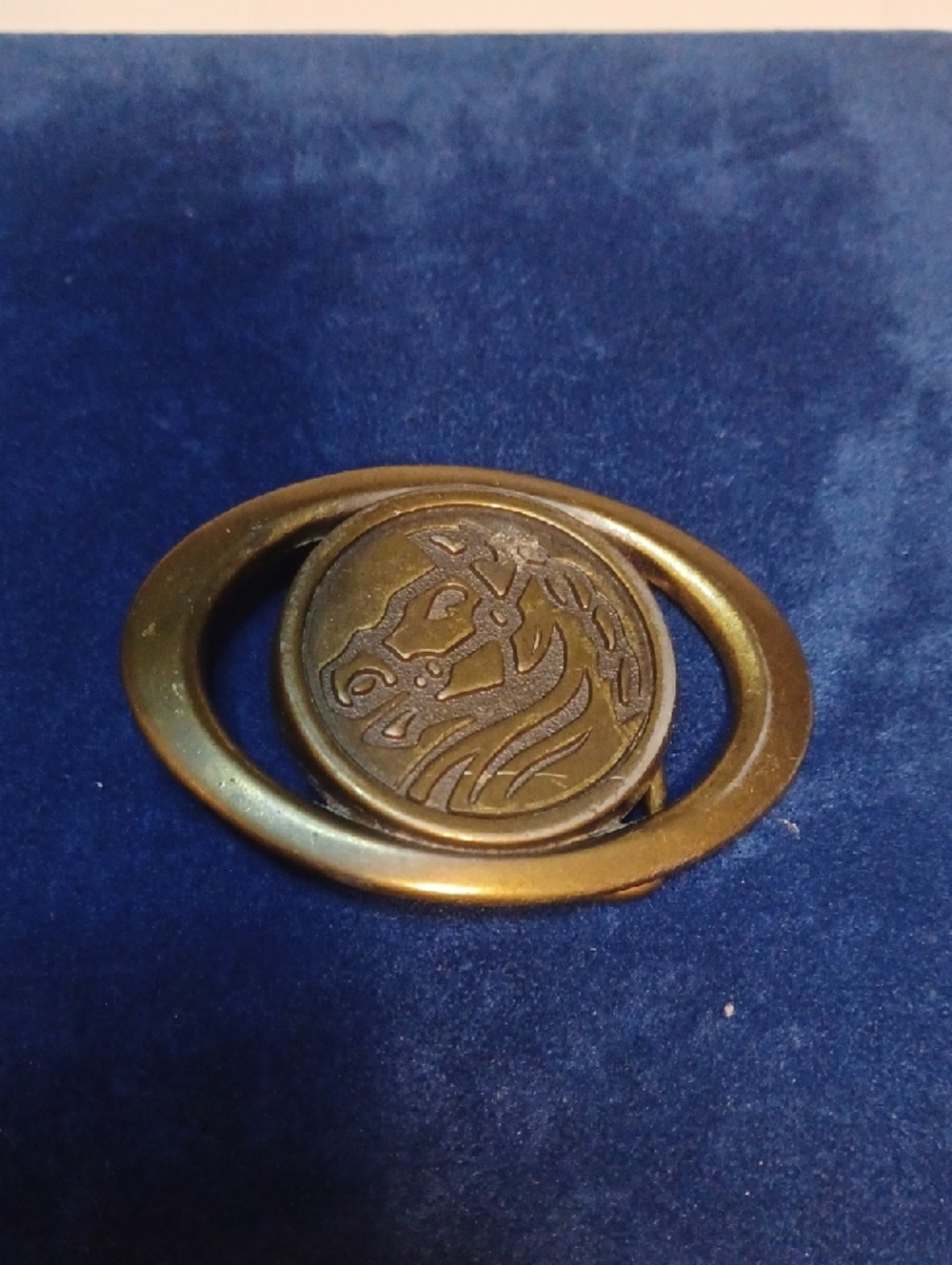 Brass Horse Oval Belt Buckle - Antique Finish